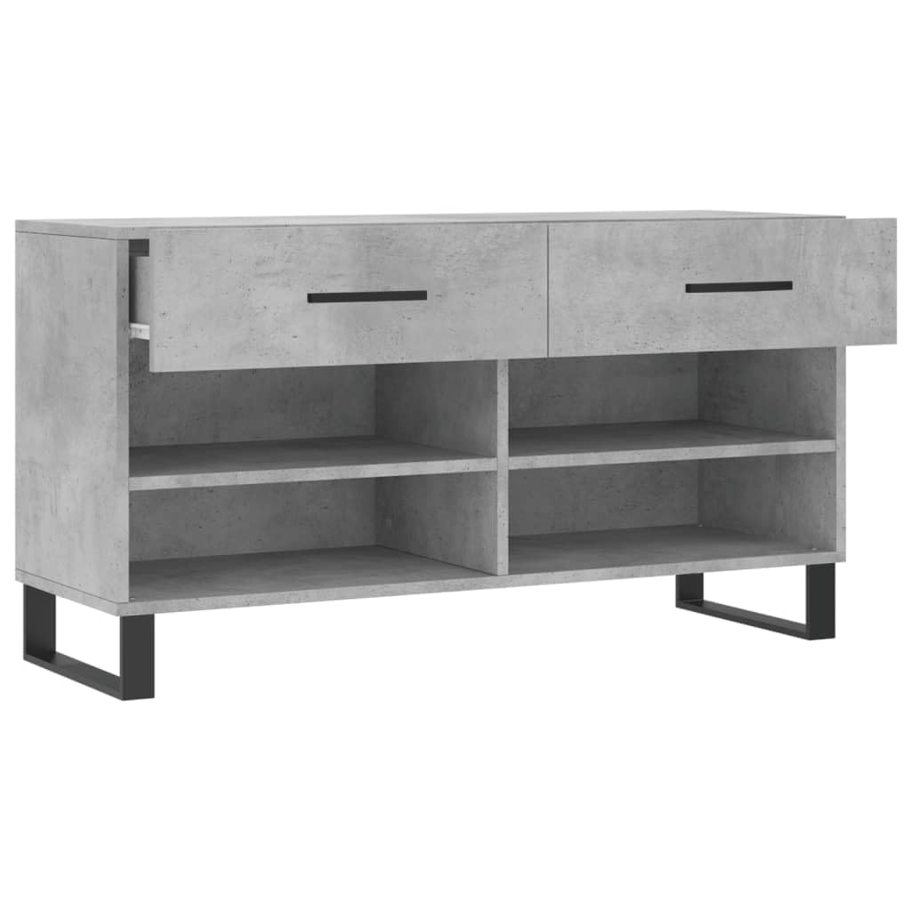 Panca per scarpe in legno composito grigio 2 cassetti 4 ripiani 102x35x55