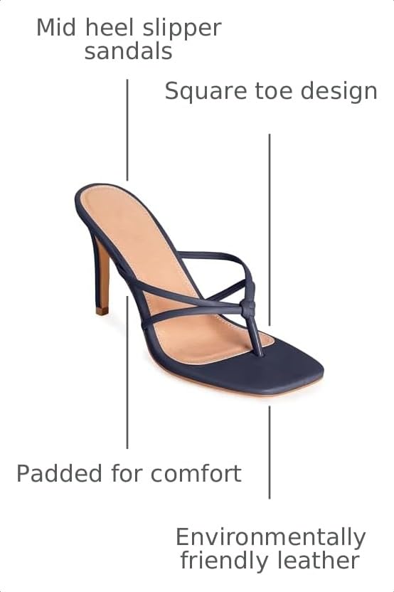 Image of Coutgo Womens Heeled Sandals Strappy Square Toe Flip Flops Fashion Thong Slip on Stiletto Sandals