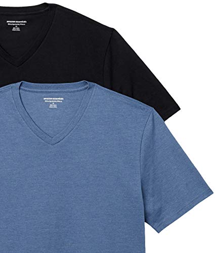 Amazon Essentials Men's Slim-Fit Short-Sleeve V-Neck T-Shirt, Pack Of 2, Black/Navy Heather, Large #TOP5