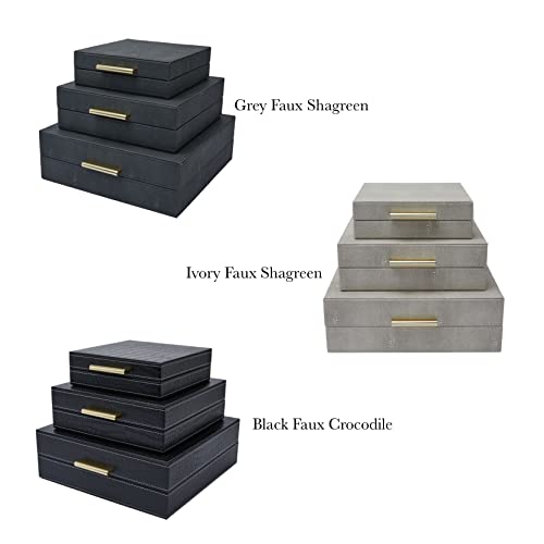 C/U Faux Ivory Shagreen Leather Set Of 3Pcs Storage Boxes, Nesting Jewelry Boxes With Lite Golden Metal Handle , Decorative Boxes, Men Accessory Organizer (Ivory) #TOP4