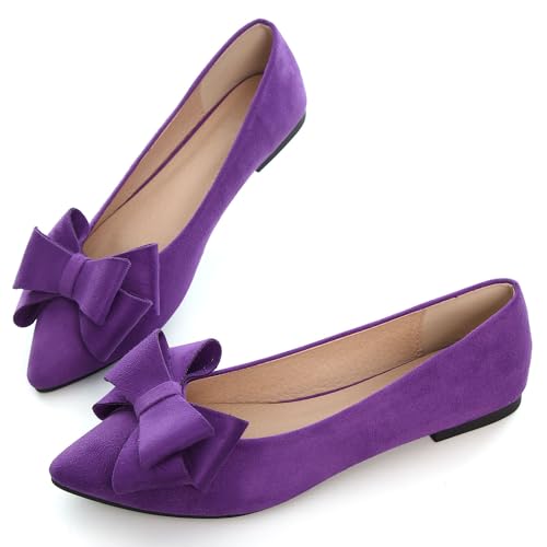 Image of WENJIAZHIZHI Square Toe Bow Ballet Slip-On | Classic Suede Finish,Chic Bow Detail,Effortless Everyday Style,Wedding Party Office,Plus Size Available