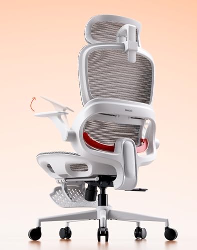 SIHOO B100 Office Chair with Footrest Comfy Ergonomic Office Chair High Back Computer Chair with Adaptive Lumbar Support & Wide Headrest Flip-up Armrests Pure White