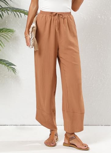 Women's Baggy Wide Leg Palazzo Pants Business Casual High Waisted Flowy Elastic Waist Sandy Shore Pants Pockets3