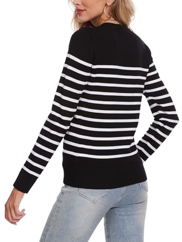 Spicy Sandia Women's Lightweight Long Sleeve Crew Neck Sweaters Striped Casual Knit Pullover Tops2