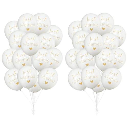 LUYIEDHA 30 Pièces Just Married Ballons Just Married Decoration Blancs Ballon Mariage pour...