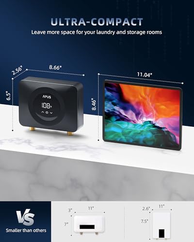 Image of APUS Tankless Water Heater Electric 240V, 4500W Instant On Demand Hot Water Heaters, Under Sink Point of Use Water Heater, LED Digital Display, Ultra Compact for Kitchen, Bathroom, Laundry