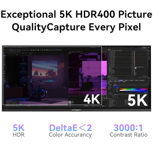 Image of INNOCN 34 inch 5K 5120 x 2160P Wide Monitor for Laptop /MacBook /Mini PC, Screen Split PIP /PBP, 21:9, 120Hz, HDR400, HDMI 2.1, DP, FreeSync, USB-C, DeltaE<2, Speakers, Height Adjustable, Black - 34C1U