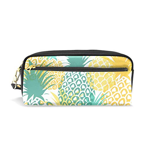 Preisvergleich Produktbild Bleistiftetui Tropical Pineapple Pattern PU Leder Bleistiftbeutel Reißverschluss Stiftbeutelhalter Student Stationary Cosmetic Makeup Bag