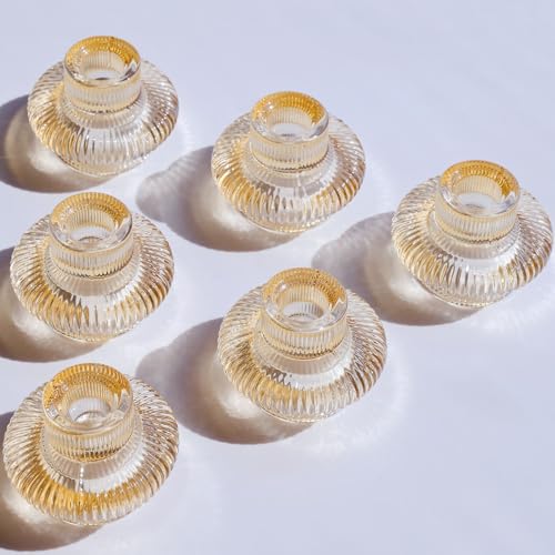 Opiniones de Candeleros los mejores 5. 47 VOHO - Portavelas cónicos dorados champaña para centro de mesa, candelabros clásicos acanalados para fiesta de cumpleaños, decoración de boda, versátil portavelas de vidrio...