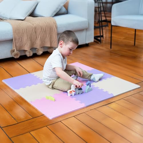 Image of MioTetto Baby Play Mat, Comfortable Tummy Time Mat - Portable Foam Floor Tiles, Safe baby mat for floor for Crawling & Development, Soft play mat for babies 0-6 months, Stylish interlocking foam tiles
