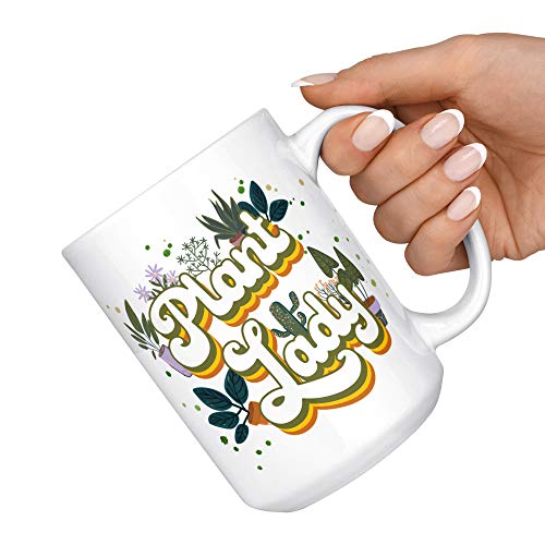 Taza de café Plant Lady 15 oz diseño plantas miniatura 3