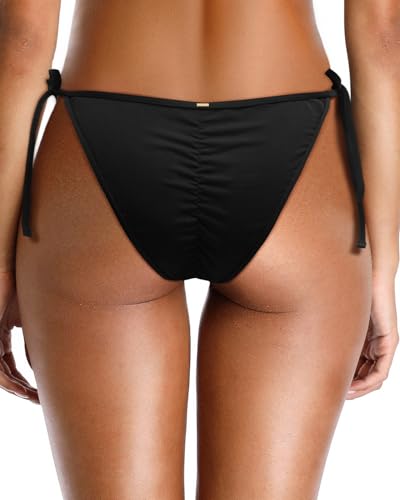 Zmart Women Tie Side Bikini Bottoms String Cheeky Bathing Suit Bottom Low Waist Ruched Scrunch Swimsuit Bottom