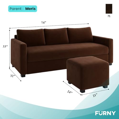 Image of Furny Mavona 3 Seater Fabric Sofa Set (Brown) | Soft Velvet Fabric | Modern Design | Comfortable Seating | Living Room Furniture