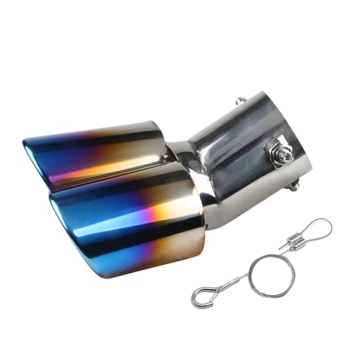 srasakan 車用 マフラーカッター 下向き式 2本出し 口径2.5インチ 落下防止ワイヤー付き エキゾーストチップ ステンレス製 斜めカット 排気管 マフラー パイプ テールパイプ 外装 パーツ カスタム 大型車 軽自動車 取付直径38-53mmに対応 ブルー