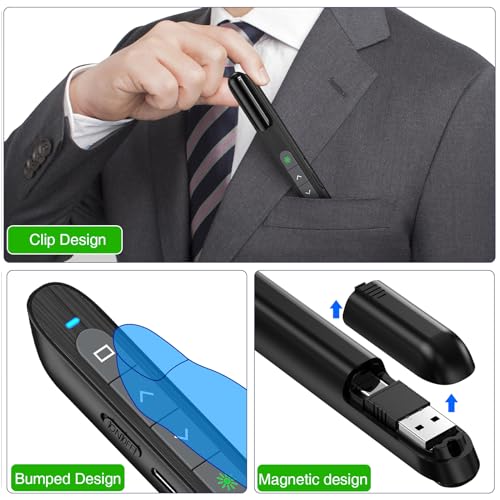 Image of USB C Rechargeable Presentation Clicker with Green Light, Remote Clicker for Presentations Wireless Presenter Slide Changer PPT Advancer with Volume Control for Laptop Computer