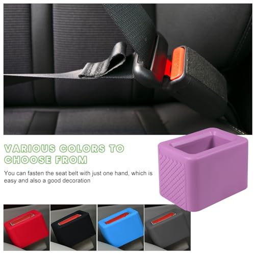 Image of povtii 2PCS Car Seat Belt Buckle Holder, Silicone Auto Seatbelt Buckle Booster Makes Receptacle Upright Buckling, Easy Access Seat Belt Buckle Safety Cover for Kids, Car Accessories (Light Purple)