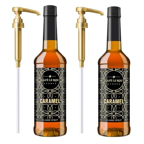 Image of NEW Cafe Le Rou Caramel Coffee Syrup 25.4 oz Cafe Syrup (Caramel, 2-pack)*Includes 2 Coffee Syrup Dispensers*Flavoring Syrup for Coffee, Tea and Espresso