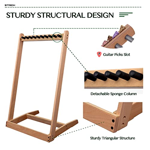 Strich Wood Guitar Stand For Multiple Guitars, Wooden Guitar Rack For 5 Electric Or Bass Or 3 Acoustic Guitars, Guitar Display Holder, Multiple Floor Guitar Holder For Home, Studio, Stage #TOP2