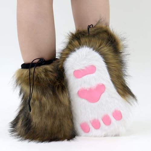 Image of Animal Fuzzy Slippers Bear Cat Wolf Dog Fox Fursuit Feet Paw Claw Shoes Furry Boots Costume Accessories for Adult Kids
