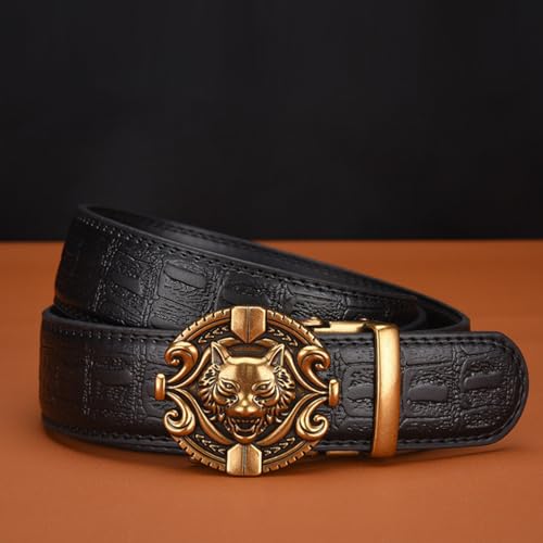 Men's Women's Crocodile Pattern Embossed Belts Fox Wolf Head Automatic Engraved Round Buckle Sliding Waist Strap3