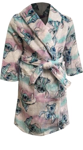 Disney Little Big Lilo and Stitch Soft Fleece PJ Lounge Pajama Bathrobe for Girls with Shawl Collar, White, 6