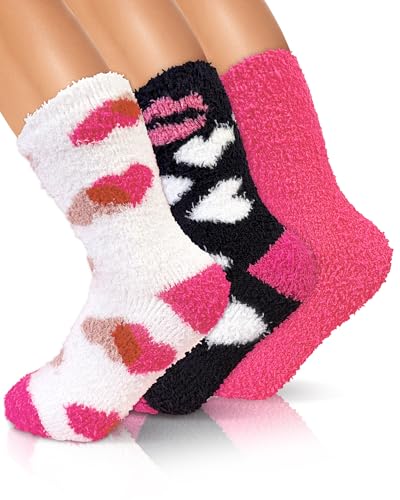 Valentine's Fuzzy Heart Socks for Women 3 Pairs