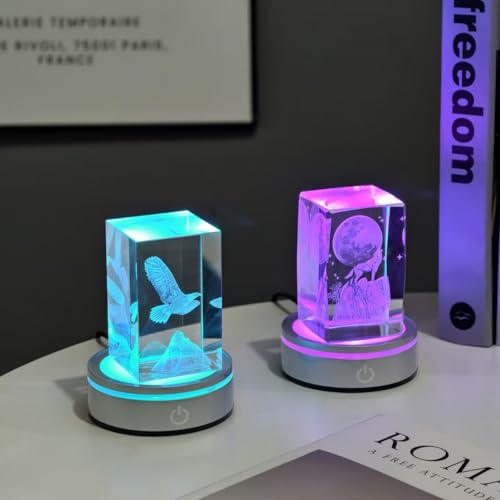 Image of 2Pcs LED Light Base, RGB Multicolor Round Lighted Display Stand, Non-slip Pedestal, USB & Battery Operated, for 3D Photo Crystal Glass Art, Spherical Artwork, Tumbler & Holiday Party Decoration