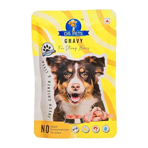 Image of Dr.Pets Gluten & Preservative Free Dog Wet Food (Gravy) | Balanced Meal with High Protein Chicken & Liver Chunks for Adult Dogs & Puppies | No Added Sugar & Paraben | 85 g (Pack of 12)