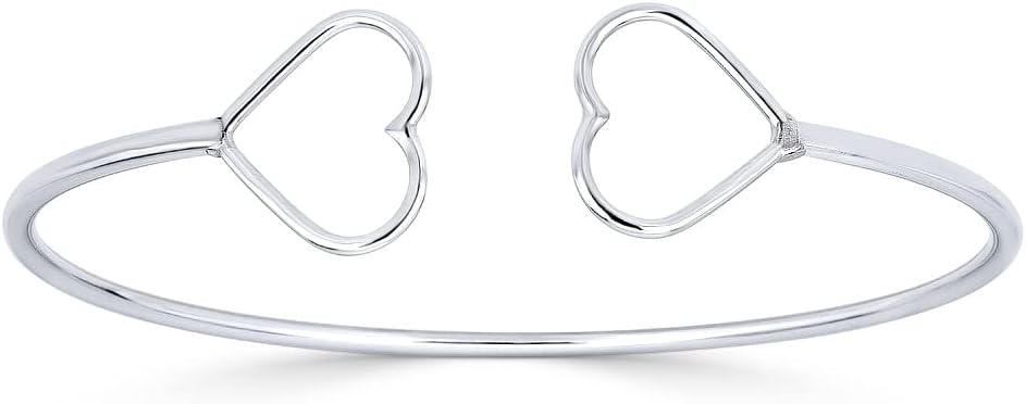 Alfred & Vincent 13x15mm Double Heart Charm Open-Cuff Bangle Bracelet in .925 Sterling Silver
