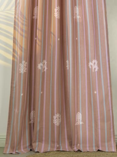 Image of Tranquebar Curtain Co. 152 cm (5 Feet), Pink Floral Print, Set of 2, 100% Cotton Fabric, Eyelet, Rabah- Window Curtains 5 Feet Long,Eyelets