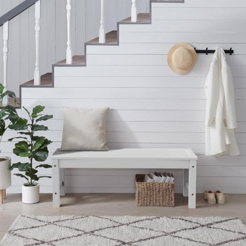 Image of Psilvam 47 inch Backless Outdoor Bench for 2-Person, White, 2pcs