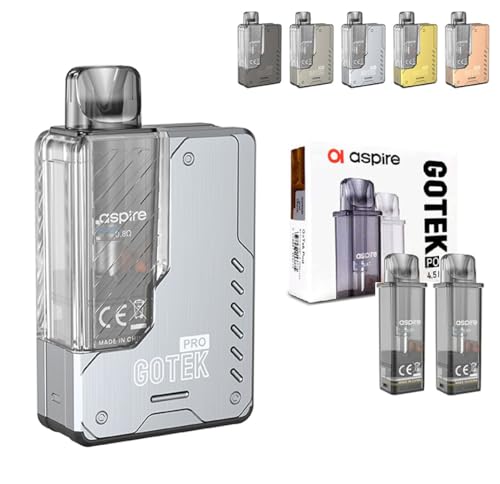 Aspire GOTEK PRO �d�q�^�o�R �����^�уV�[�V�� POD �X�^�[�^�[�L�b�g 1500mAh�o�b�e���[�{�� 4.5ML �S�[�e�b�N �|�b�h �J�[�g���b�W 0.8ohm �R�C�� �y���K�i�z�j�R�`���Ȃ��^�o�R�Ȃ�(�X�e�����X�X�`�[��+POD)