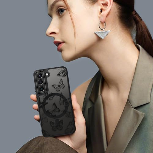 DUEDUE Magnetic Case Compatible with Samsung Galaxy S21 Phone Case,Butterfly Painted S21 5G Case MagSafe Drop Shockproof Protective Bumper Women Girly Cover Cases for Samsung S21 6.2 inch,Black by DUEDUE - Image 5