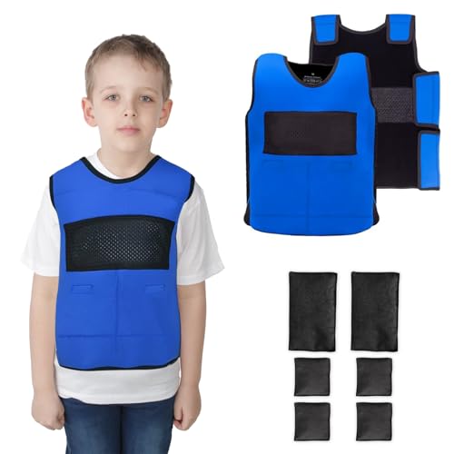 Image of Weighted Vest for Kids (Extra Small, Ages 3 to 4) with Sensory Issues Compression Vest for Kids, Including 6 Removable Weights Blue