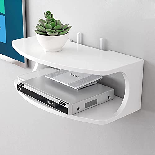 Moderno supporto da parete per console TV e router WiFi, mensola funzionale per lettori DVD, decoder via cavo, router, telecomandi, console di gioco, elegante soggiorno