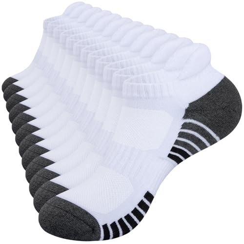 RUIXUE 85% Cotton Mens Trainer Socks Cushioned Running Socks, Anti-Blister Ankle Socks for Men Women Ladies Sports Socks Low Cut Breathable Athletic (6 Pairs/10 Pairs)