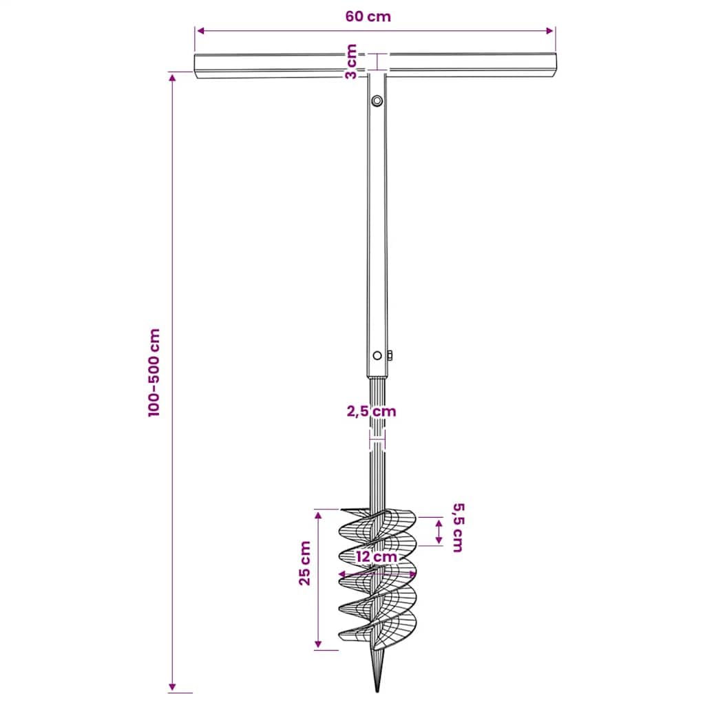 vidaXL Taladro de Tierra con Mango 120 mm con Tubo de Extensión 5 m Acero
