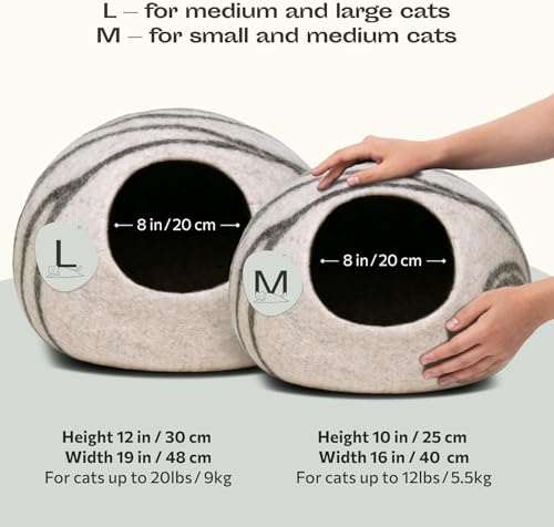 MEOWFIA Cat Bed Cave Premium Felt - Handmade 100% Merino Wool Bed for Cats and Kittens (Light Shades) (Medium, Light Grey) - Image 3