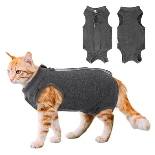 Coppthinktu Cat Recovery Suit for Abdominal Wounds or Skin Diseases, Breathable E-Collar Alternative for Cats and Dogs, After Surgery Wear Anti Licking Wounds Large, Grey