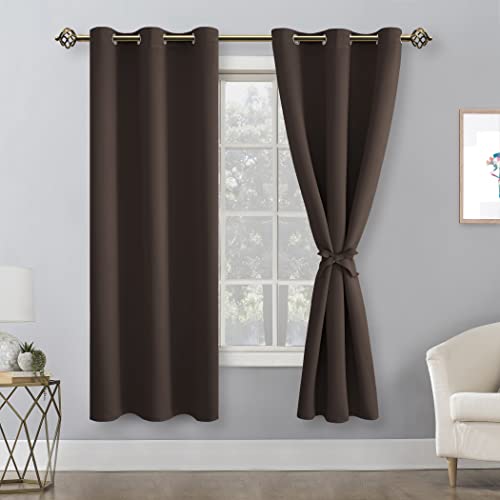 Hiasan Blackout Curtains For Bedroom And Living Room, Thermal Insulated, Noise Reducing Window Curtain Panels, Tiebacks Included, Set Of 2, Grommet Top (Brown, Width 42 Inch X Length 72 Inch) #TOP1
