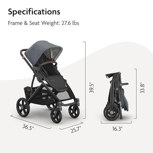 UPPAbaby Vista V3 Convertible Single-to-Double Stroller for Baby & Toddler, 30+ Configurations, Car Seat Compatible, All-Wheel Suspension, XL Basket – Julian (Dusty Blue Mélange/Carbon Frame) by UPPAbaby - Image 9