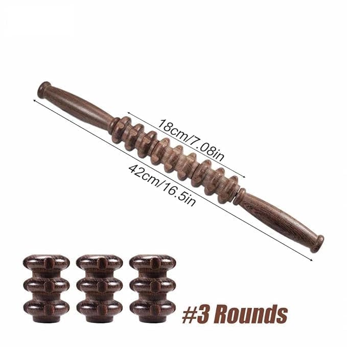 HEVASNEK Wooden Massager 3 Wheel Gua Sha Roller Stick for Back Belly Shoulder, Neck Health, Household Care Therapy Massage Tool for Pain Relief Roller with Non Slip Handle [ 40x4x4 CM ] - Image 2 thumbnail