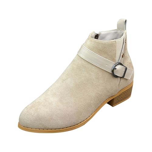 Botines de tacón con cremallera lateral para mujer, botines cálidos para otoño 2026, botas de agua para mujer, beige, 39 EU