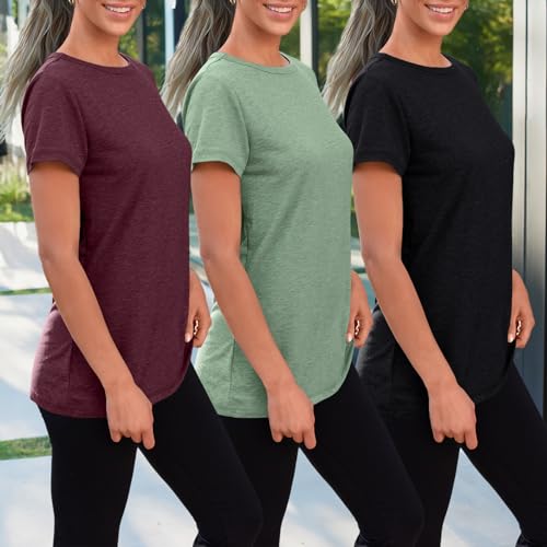 SUNBS Womens 3 Pack T-Shirts Short Sleeve Summer Tops Fashion Basic Tees Comfy Casual Vacation Outfits Workout Clothes 20253