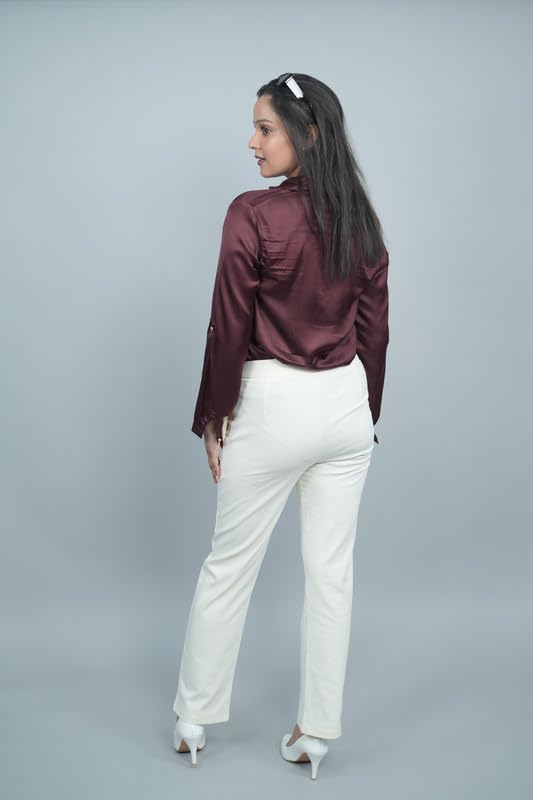 Image of Mlada Straight Fit Cigarette Pencil Pants Elastic Waist Band Mid High Waist Formal Office Trousers for Women, Pockets for Travel Stretch Cotton Knit Full Length Regular /Plus Size