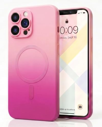 Image of amazon basics Gradient Mag-Safe Case for iPhone 13 Pro Max | Soft Silicone Shockproof Cover with Camera Protection | Slim Lightweight Design | Smooth Touch & Durable - Light and Dark Pink