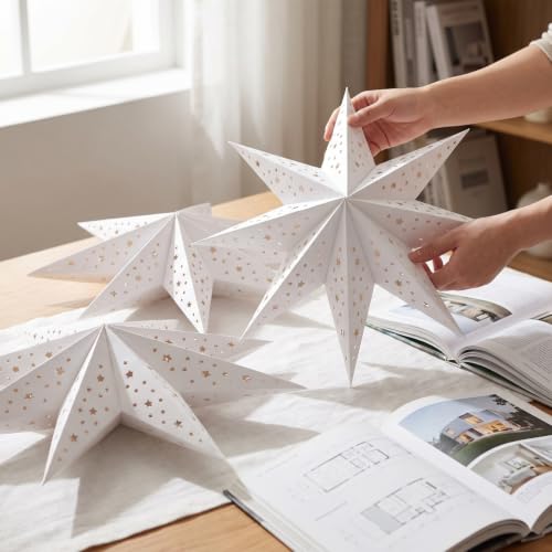 Image of LIOOBO Paper Lanterns 3pcs 9-Pointed Paper Star Lantern Shades for Christmas