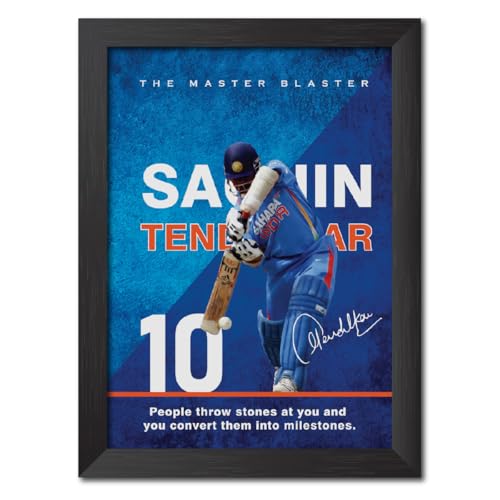 Image of TenorArts Sachin Tendulkar Poster with Quotes Indian Legend Cricket Player Photo Frame Painting with Matt Finish Black Textures (12 inches x 9inches)