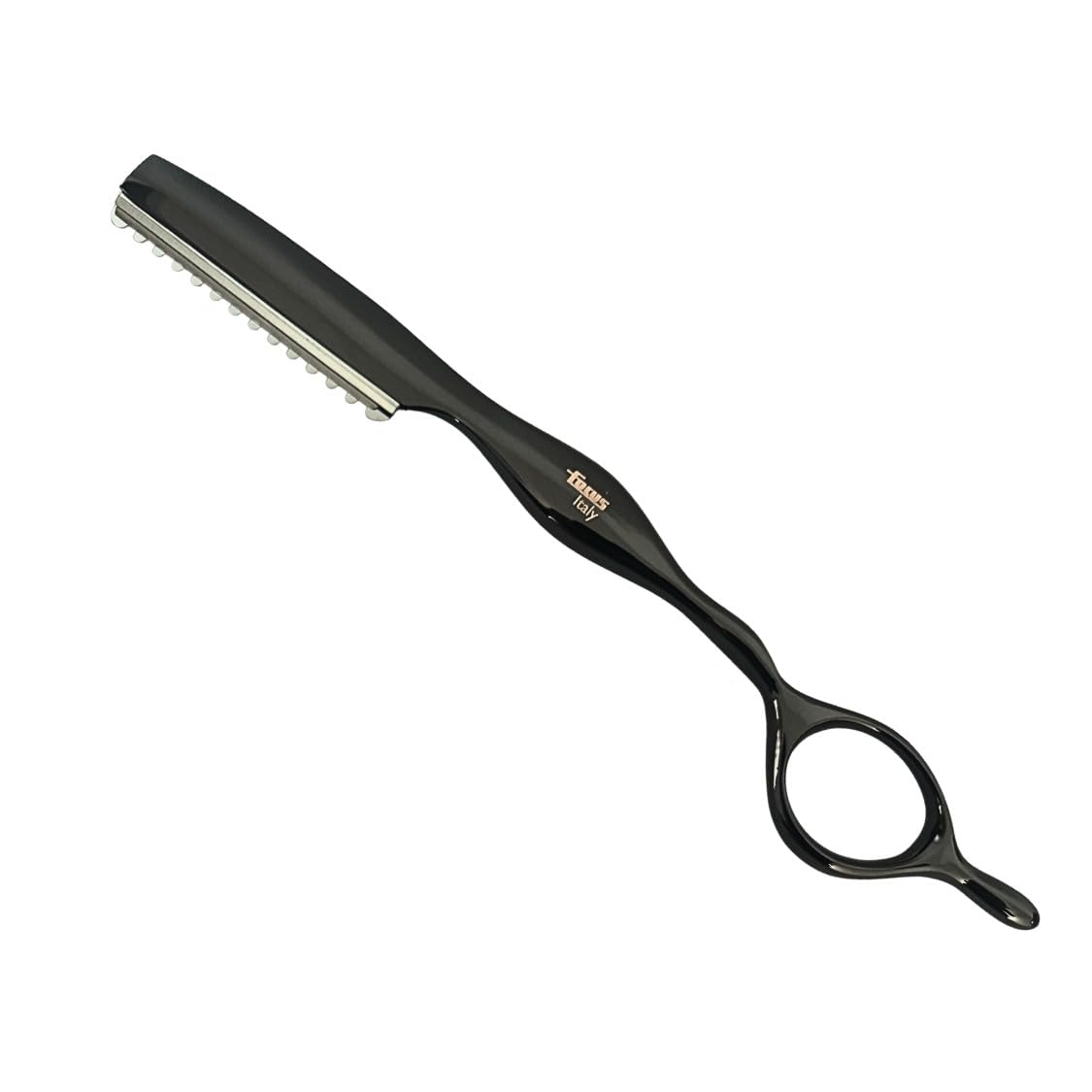 Rasoio Sfilzino FOCUS Professionale in Titanio Nero, Texturizzante per Parrucchieri e Barbieri, Design Ergonomico anche per taglio Extension