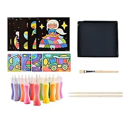 kowaku 49 Pieces Sand Art Painting Kit with Templates Board Stickers and Tray No Glue DIY Craft Set for Kids Learning and Fine Motor Skills Suitable for